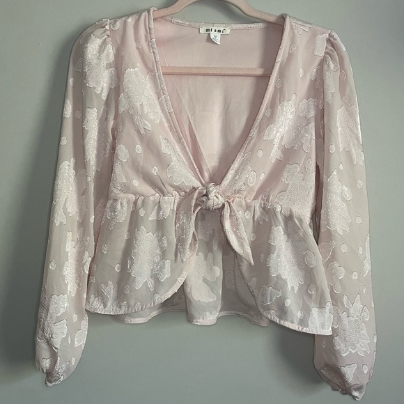 Francesca’s Christina Jacquard Tie Front Blouse - Picture 5 of 13